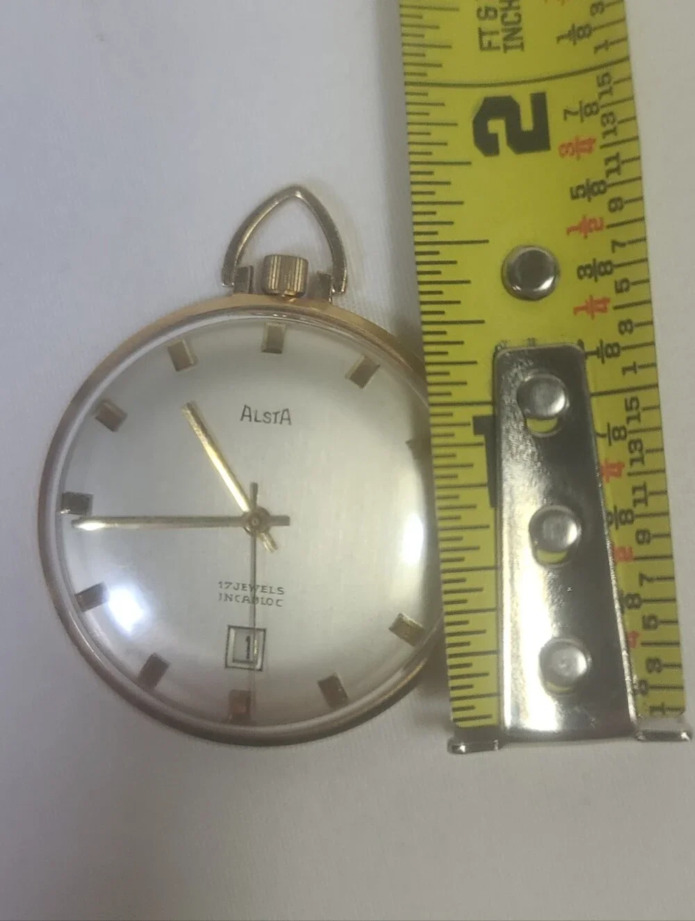 ALSTA 17 Jewels Swiss Made Gold-Tone Pocket Watch with Date Window